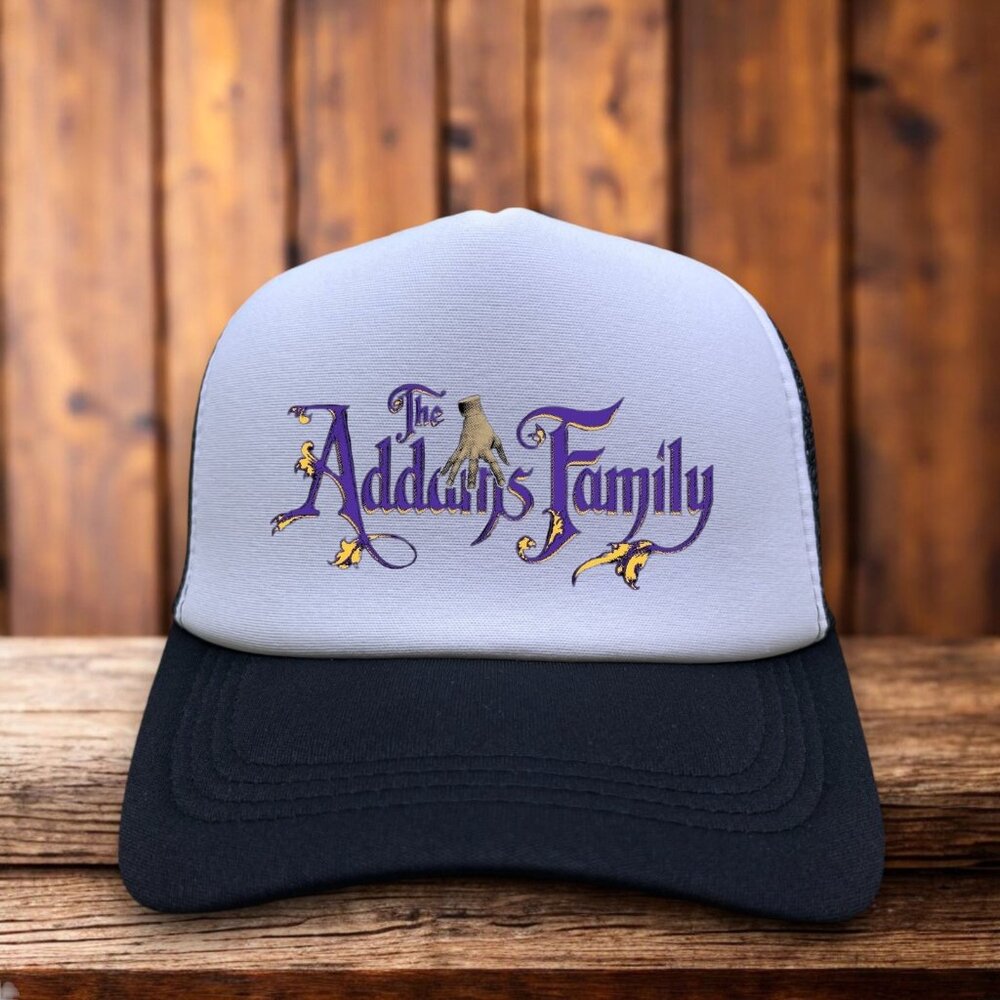 The Addams Family Mens Trucker Hat Black Uncle Fester Tim Burton Lurch Cap
